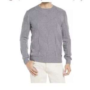 NWT Brax Rick Gray Virgin Merino Wool Chevron Textured Knit Crewneck Sweater 2XL